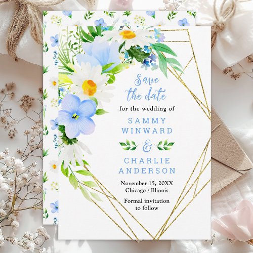 Forget_Me_Nots and Daisies Floral Wedding Save The Date