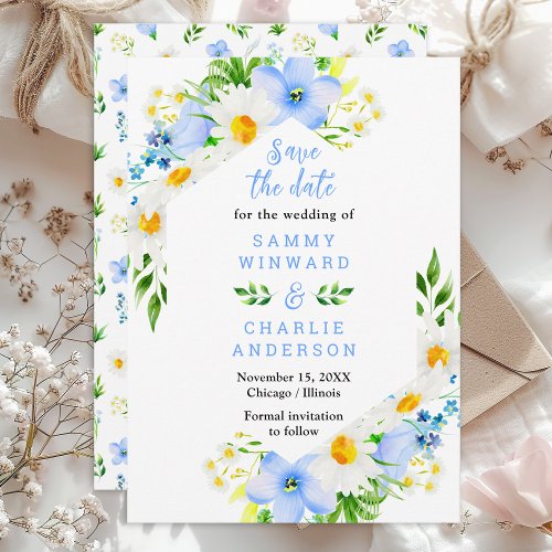 Forget_Me_Nots and Daisies Floral Wedding Save The Date