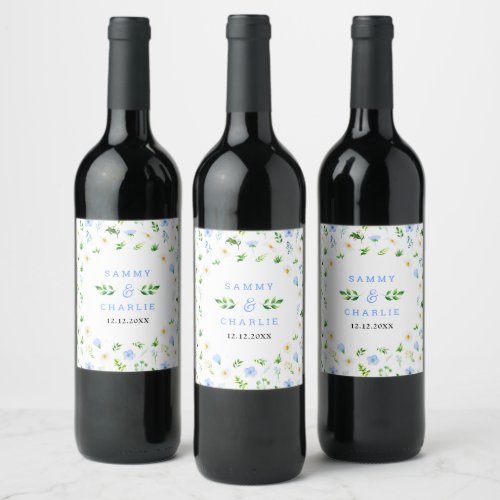 Forget_Me_Nots and Daisies Floral Wedding Wine Label