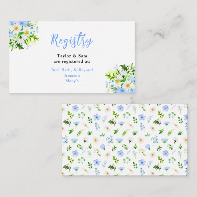 Forget-Me-Nots and Daisies Wedding Registry Enclosure Card (Front/Back)