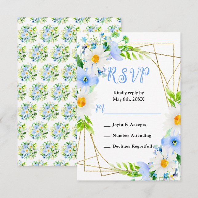 Forget Me Nots and Daisies Wedding RSVP Card (Front/Back)