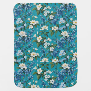 Forget-me-nots and Little White Flowers Teal Baby Blanket