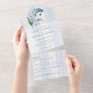 Forget-me-nots & Bees All-in-One Heritage Wedding All In One Invitation