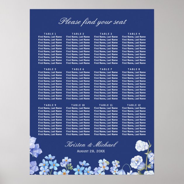 Forget Me Nots Blue Floral Wedding Seating Chart