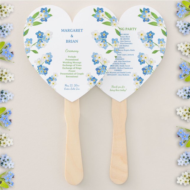 Forget-Me-Nots Blue & White Wedding Program Hand Fan (Forget-Me-Nots Blue & White Watercolor Wedding Program Hand Fan)