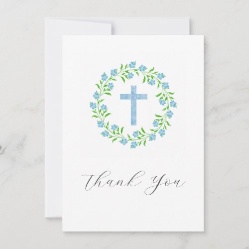 Forget Me Nots  Cross Watercolor Floral Wreath Thank You Card