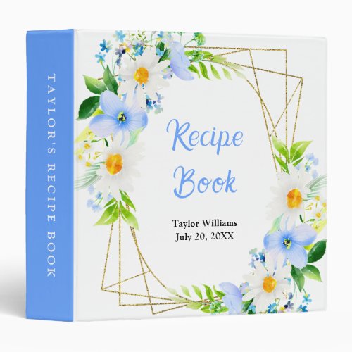 Forget_Me_Nots Daisies Floral Recipe Book 3 Ring Binder