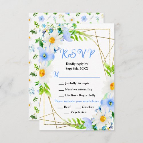 Forget_Me_Nots Daisies Floral Wedding Meal Choice RSVP Card