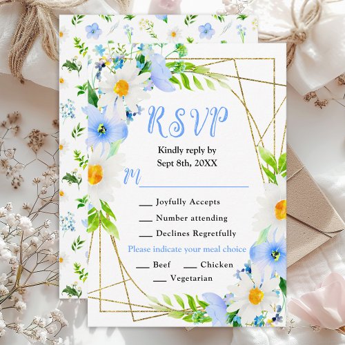 Forget_Me_Nots Daisies Floral Wedding Meal Choice RSVP Card