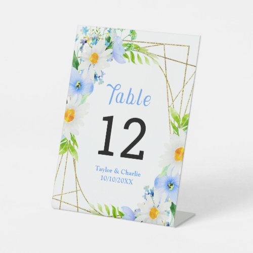 Forget_Me_Nots Daisies Floral Wedding Table Number Pedestal Sign