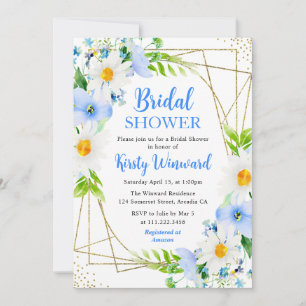 Forget-Me-Nots & Daisies Gold Frame Bridal Shower Invitation