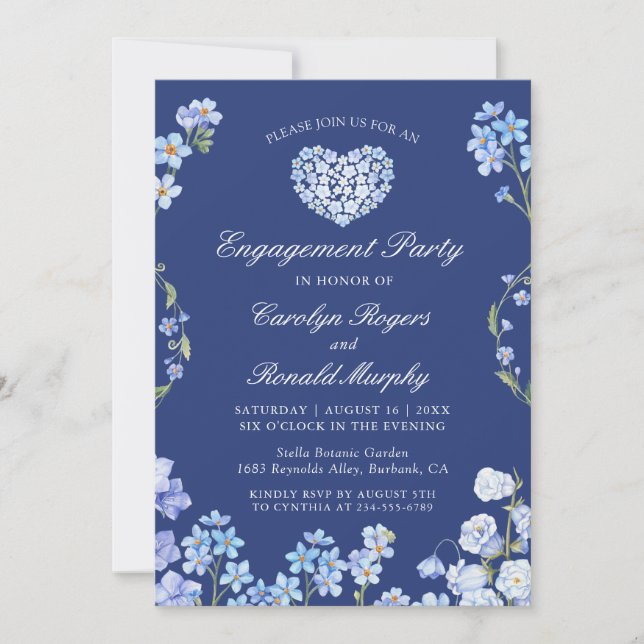 Forget Me Nots Floral Love Heart Engagement Party Invitation (Front)