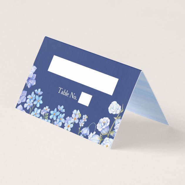 Forget Me Nots Floral Royal Blue Wedding Table Place Card