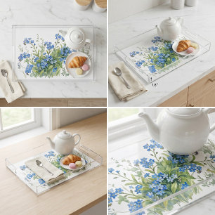 Forget me nots flowers watercolours acrylic tray