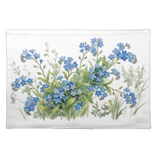 Forget me nots flowers watercolours Cloth Placemat