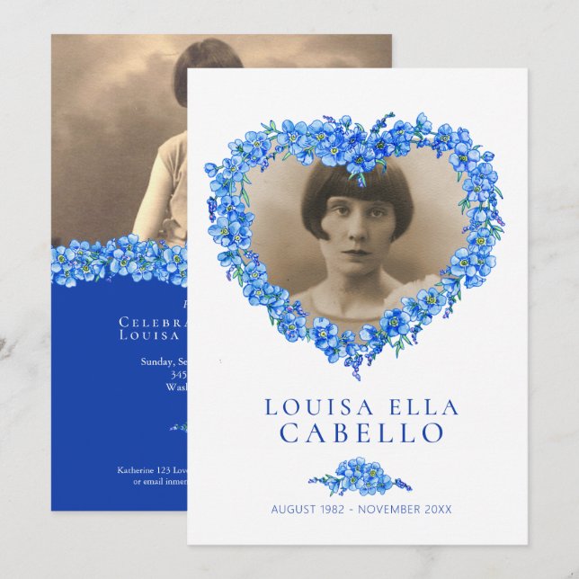Forget-me-nots funeral celebration of life blue invitation (Front/Back)