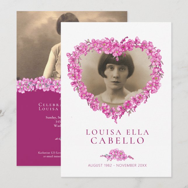 Forget-me-nots funeral celebration of life pink invitation (Front/Back)