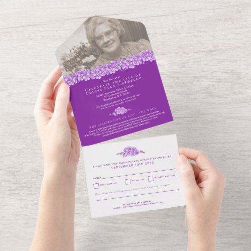 Forget_me_nots funeral celebration of life purple  all in one invitation