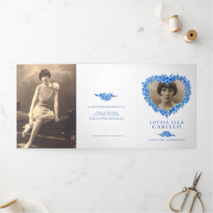 Forget-me-nots heart blue funeral memorial service Tri-Fold program