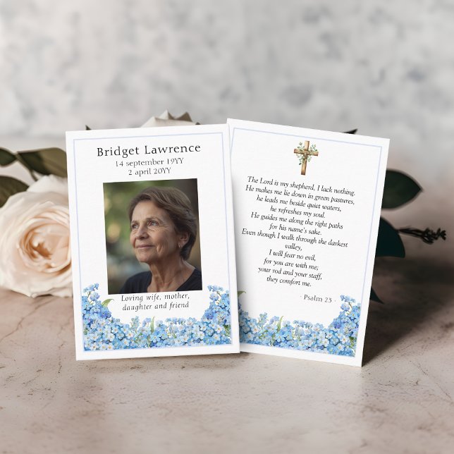 Forget-me-nots Memorial Photo Psalm 23 Prayer Card (Creator Uploaded)