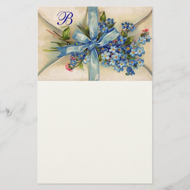 FORGET ME NOTS MONOGRAM Romantic Wedding Stationery (Front)