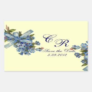 FORGET ME NOTS MONOGRAM ,WEDDING PARTY blue cream Rectangular Sticker