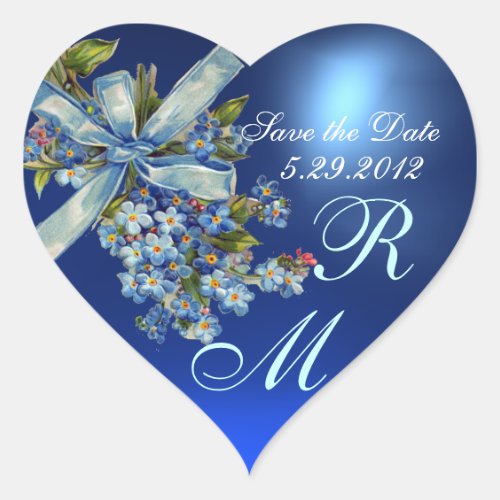 FORGET ME NOTS MONOGRAM WEDDING PARTY blue gem Heart Sticker