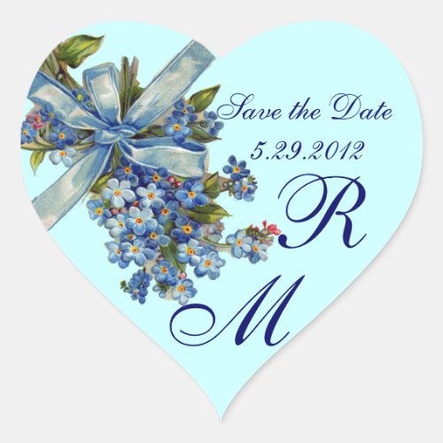 FORGET ME NOTS MONOGRAM WEDDING PARTY blue Heart Sticker