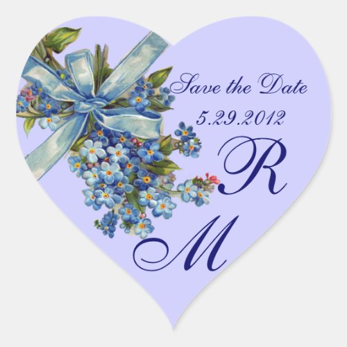 FORGET ME NOTS MONOGRAM WEDDING PARTY blue Heart Sticker
