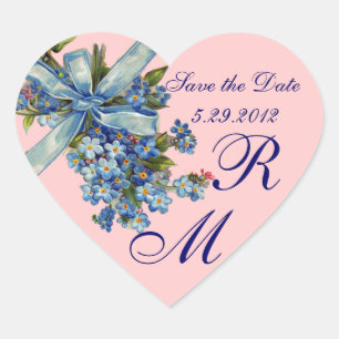 FORGET ME NOTS MONOGRAM ,WEDDING PARTY blue pink Heart Sticker