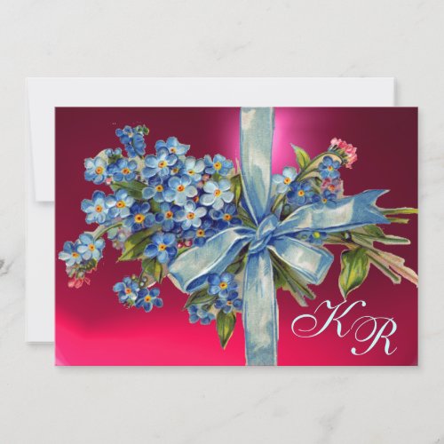 FORGET ME NOTS MONOGRAM WEDDING PARTY blue pink Invitation