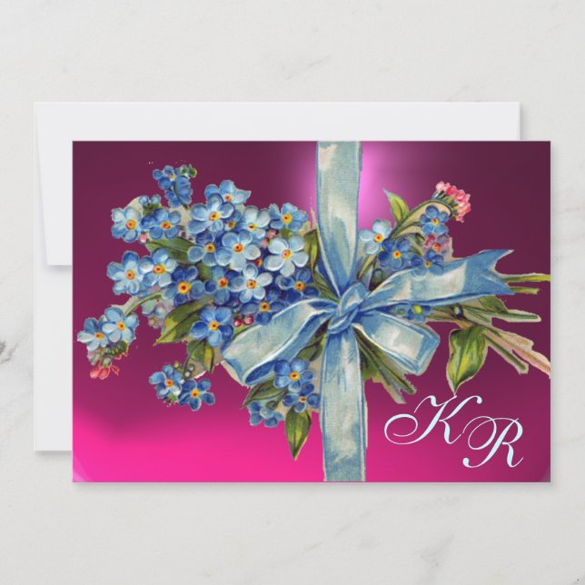 FORGET ME NOTS MONOGRAM WEDDING PARTY blue pink Invitation (Front)