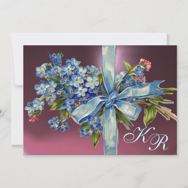 FORGET ME NOTS MONOGRAM WEDDING PARTY blue purple Invitation (Front)