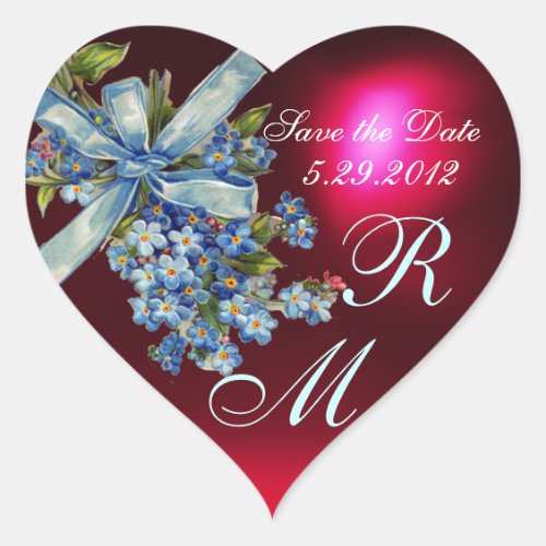 FORGET ME NOTS MONOGRAM WEDDING PARTY blue red Heart Sticker