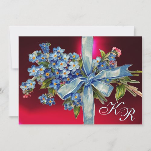 FORGET ME NOTS MONOGRAM WEDDING PARTY blue red Invitation