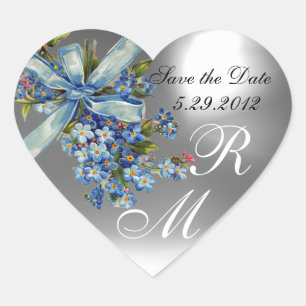 FORGET ME NOTS MONOGRAM ,WEDDING PARTY blue white Heart Sticker
