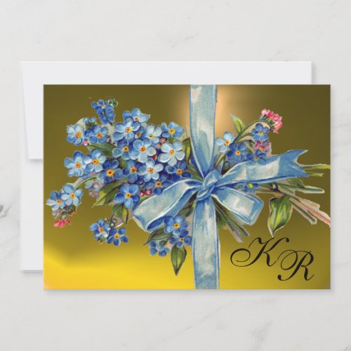 FORGET ME NOTS MONOGRAM WEDDING PARTY blue yellow Invitation