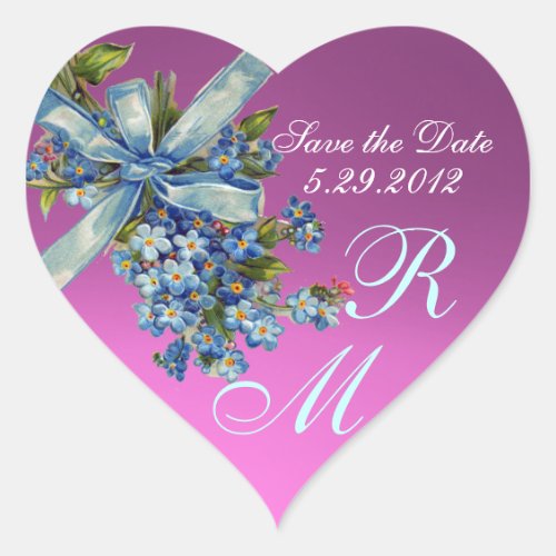 FORGET ME NOTS MONOGRAM WEDDING PARTY pink blue Heart Sticker