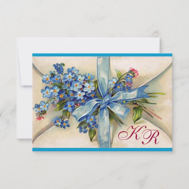 FORGET ME NOTS MONOGRAM WEDDING RSVP blue metal (Front)