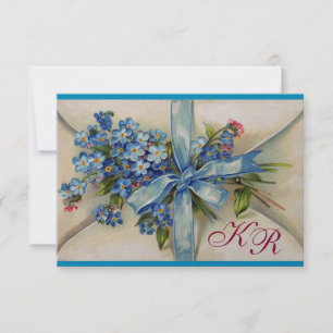 FORGET ME NOTS MONOGRAM WEDDING RSVP blue silver Card