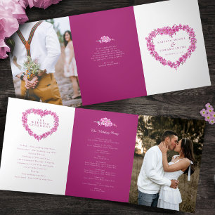 Forget-me-nots pink heart wreath art wedding Tri-Fold program