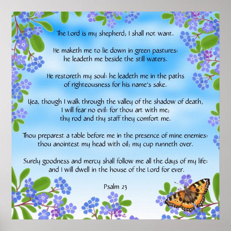 Forget Me Nots Psalm 23 Bible Verse Print | Zazzle