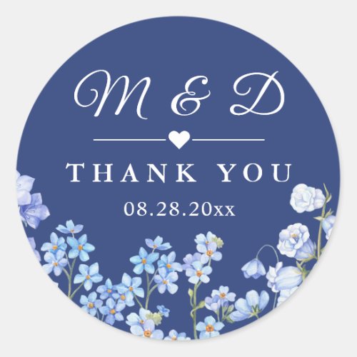 Forget Me Nots Royal Blue Floral Wedding Favor Classic Round Sticker - Customize this "Forget Me Nots Royal Blue Floral Wedding Favor Thank You Sticker" to add a special touch.  It's perfect for all occasions. 
(1) For further customization, please click the "customize further" link and use our design tool to modify this template. 
(2) If you need help or matching items, please contact me.