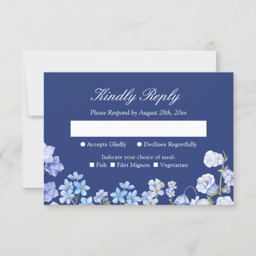 Forget Me Nots Royal Blue Floral Wedding RSVP - Forget Me Nots Royal Blue Floral Wedding RSVP Reply Card. 
(1) For further customization, please click the "customize further" link and use our design tool to modify this template. 
(2) If you prefer Thicker papers / Matte Finish, you may consider to choose the Matte Paper Type. 
(3) If you need help or matching items, please contact me.