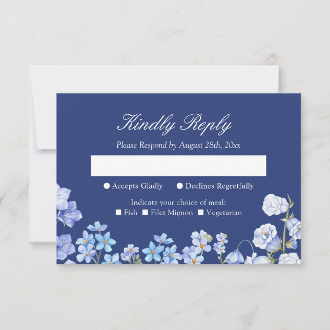 Forget Me Nots Royal Blue Floral Wedding RSVP Card (Front)