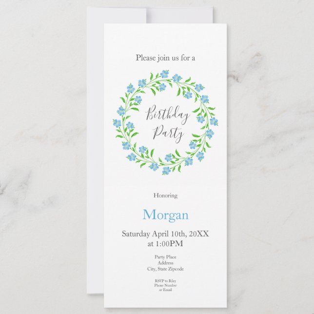 Forget Me Nots Watercolor Floral Wreath  Invitation (Front)