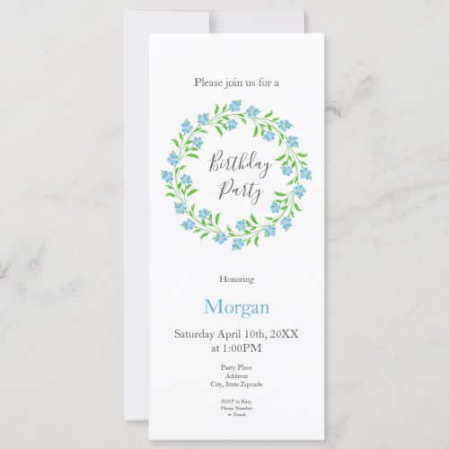 Forget Me Nots Watercolor Floral Wreath  Invitation