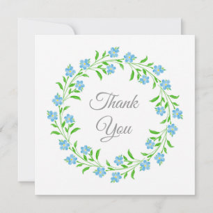 Forget Me Nots Watercolor Floral Wreath Thank You Card