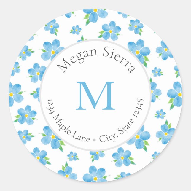 Forget Me Nots Watercolor Flower Pattern labels (Front)