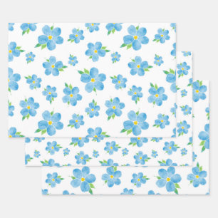 Forget Me Nots Watercolor Flower Pattern Wrapping Paper Sheets